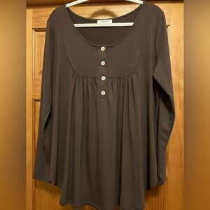 Zenana Dark Brown Top Blouse Size XL *worn once* Button Detail
